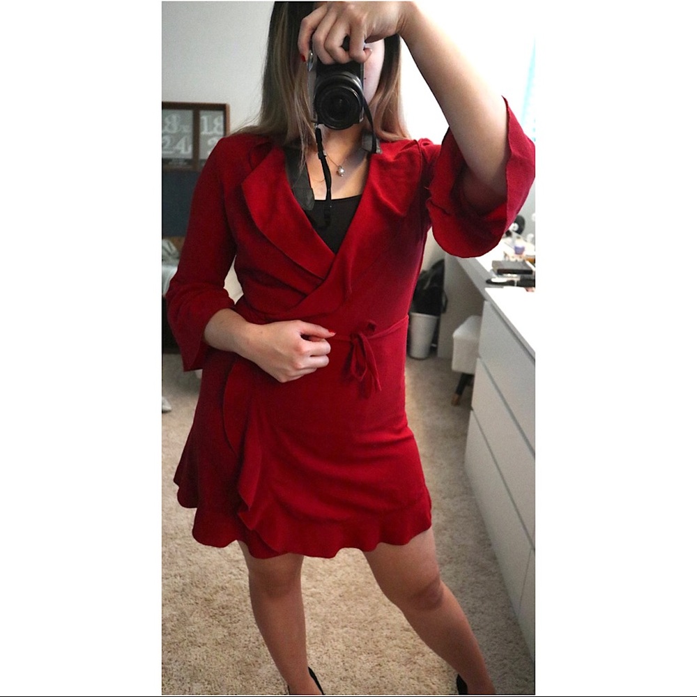 Red Ruffle Wrap ASOS Dress-size US6